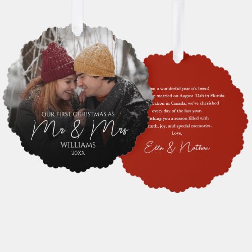 Our First Christmas As Mr & Mrs Elegant Photo Ornament Card