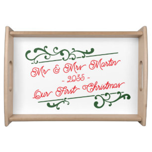 Our First Christmas as Mr & Mrs Elegant Scroll  Serving Tray
