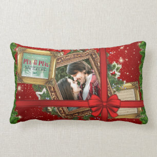 Our First Christmas as Mr & Mrs Gold Frame Photo Lumbar Pillow