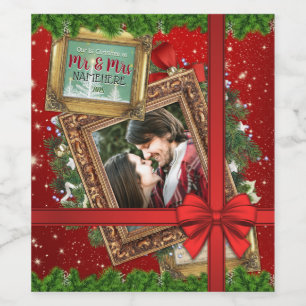 Our First Christmas as Mr & Mrs Gold Frame Photo Wine Label