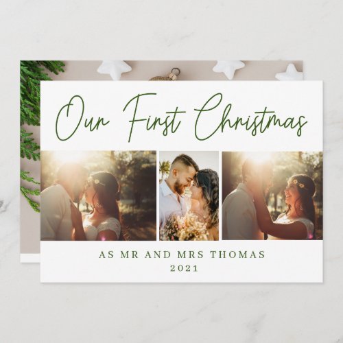 Our First Christmas As Mr  Mrs Green Script Photo Holiday Card