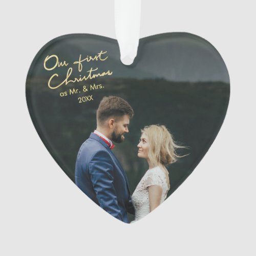 Our First Christmas as Mr  Mrs Heart Shaped Xmas Ornament