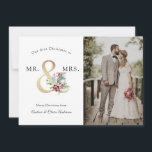 Our first Christmas as Mr. & Mrs. Holiday Card<br><div class="desc">Send out your holiday greetings with a little extra message this year. This marriage announcement holiday photo card can help announce the newlyweds to friends and family! Great for private wedding ceremonies, elopements and newlywed couples. Modern single-photo card features a faux gold ampersand with the words "our first Christmas as...</div>