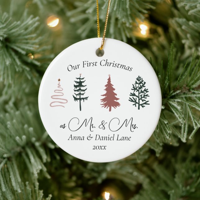 Our First Christmas as Mr. & Mrs. Keepsake Custom  Ceramic Ornament (Tree)