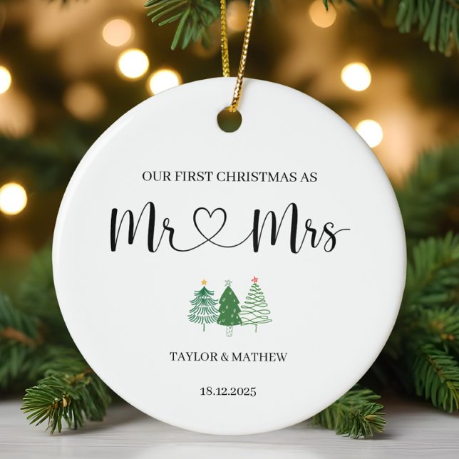 Our First Christmas as Mr & Mrs Married Gift Ceramic Ornament (Creator Uploaded)