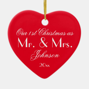 Our First Christmas As Mr & Mrs Modern Red Ceramic Ornament