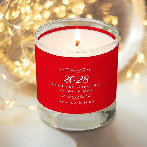 Our First Christmas As Mr  Mrs Names Date Red Scented Candle