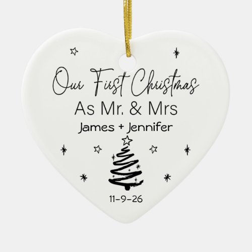 Our First Christmas as Mr  Mrs Names  Photo Ceramic Ornament