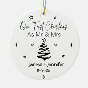 Our First Christmas as Mr & Mrs Names & Photo Ceramic Ornament