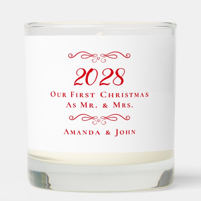 Our First Christmas As Mr Mrs Newlyweds Red Scented Candle (Front)