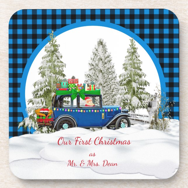 Our First Christmas As Mr. & Mrs. Ornament Beverag Beverage Coaster (Front)