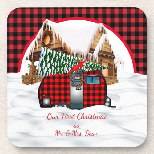 Our First Christmas As Mr  Mrs Ornament Beverage Coaster