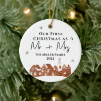 Dried Floral Wood Ornament- First Christmas as Mr and Mrs – Pixels