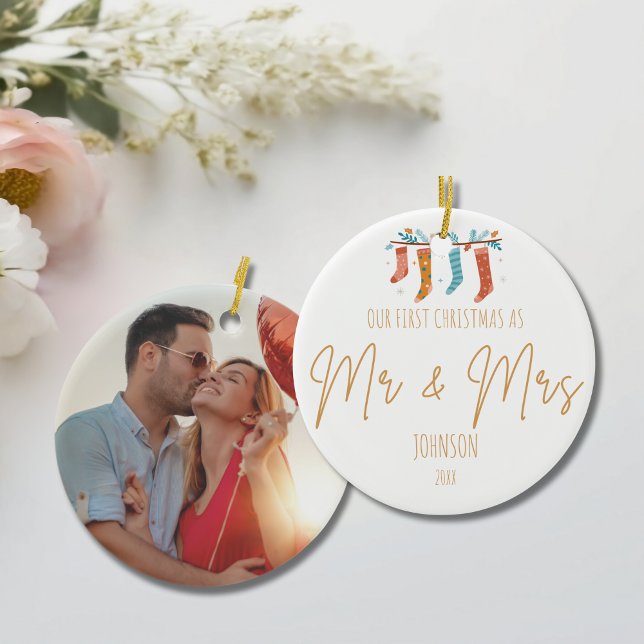 Our First Christmas as Mr. & Mrs. Personalized  Ceramic Ornament (Our First Christmas as Mr. & Mrs. Personalized Ceramic Ornament)