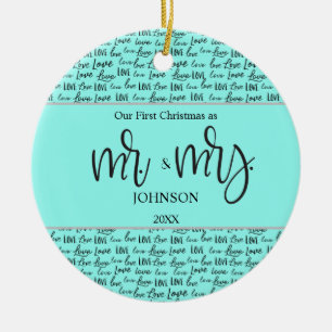 "Our First Christmas as Mr. & Mrs." Personalized K Ceramic Ornament