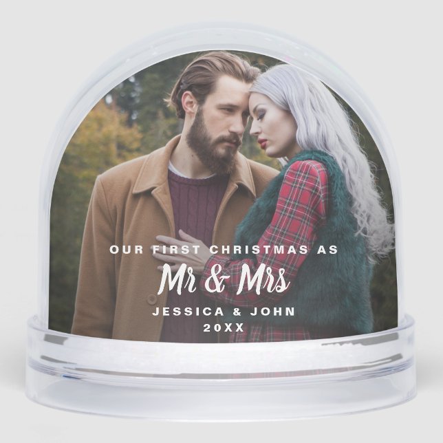 Our First Christmas as Mr & Mrs Photo Keepsake Snow Globe (Front)