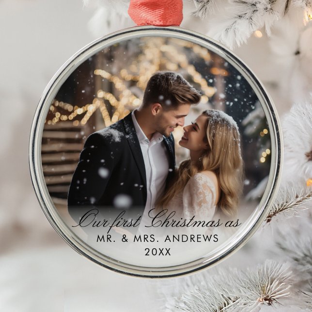 Our First Christmas as Mr. & Mrs. Photo Metal Ornament (Our First Christmas as Mr. & Mrs. Photo Metal Ornament)