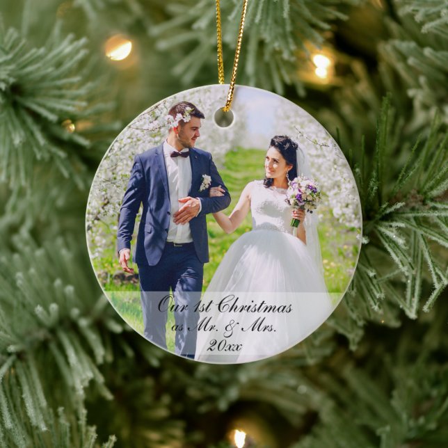 Our First Christmas as Mr. & Mrs. Photo Rd Ceramic Ornament (Tree)