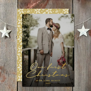 Our First Christmas As Mr. & Mrs. Photo Real Foil Holiday Card