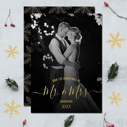 Our First Christmas As Mr  Mrs Photo Real Foil Holiday Card