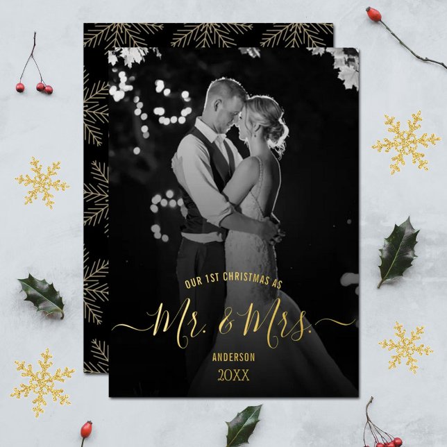 Our First Christmas As Mr. & Mrs. Photo Real Foil Holiday Card (Creator Uploaded)