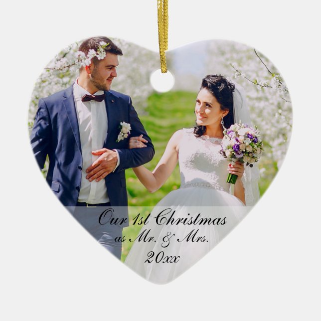 Our First Christmas as Mr. & Mrs. Photo RS Ceramic Ornament (Front)