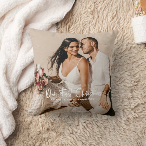 Our First Christmas as Mr  Mrs Photo Throw Pillow