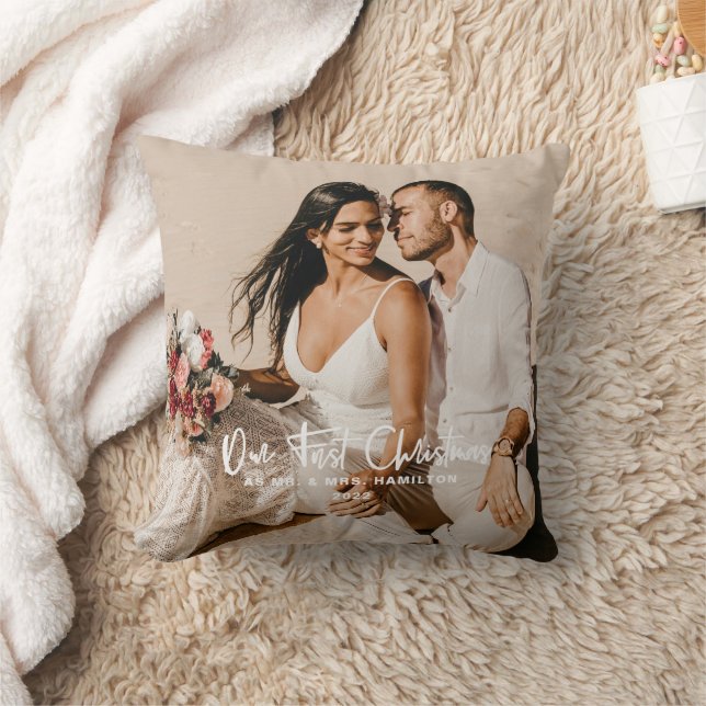 Our First Christmas as Mr & Mrs Photo Throw Pillow (Blanket)