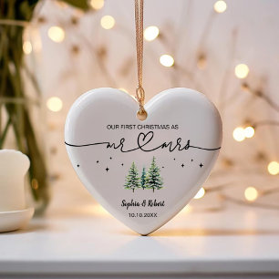 Our First Christmas As Mr Mrs Pine Tree Name Year Ceramic Ornament