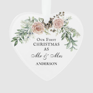 Our First Christmas as Mr & Mrs Pink Roses Ornament