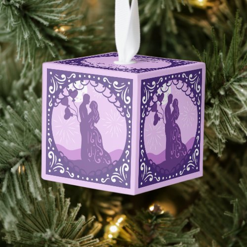 Our First Christmas As Mr  Mrs Purple  Cube Ornament