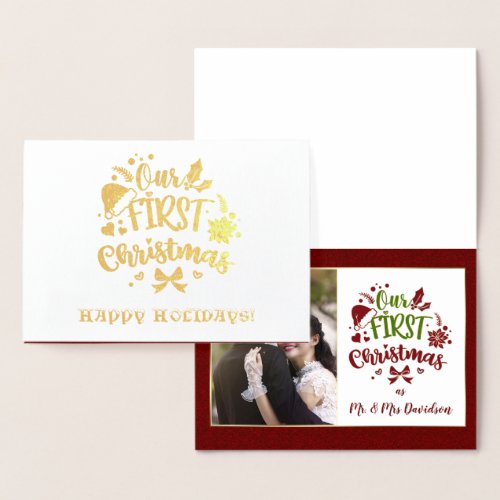 Our First Christmas as Mr  Mrs Real Gold Foil Card