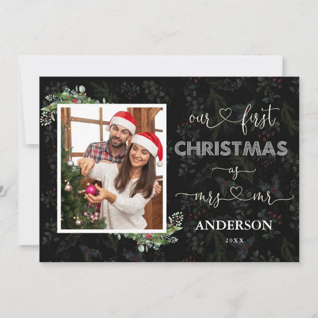 Our First Christmas As Mr. & Mrs. Script Photo Invitation (Front)
