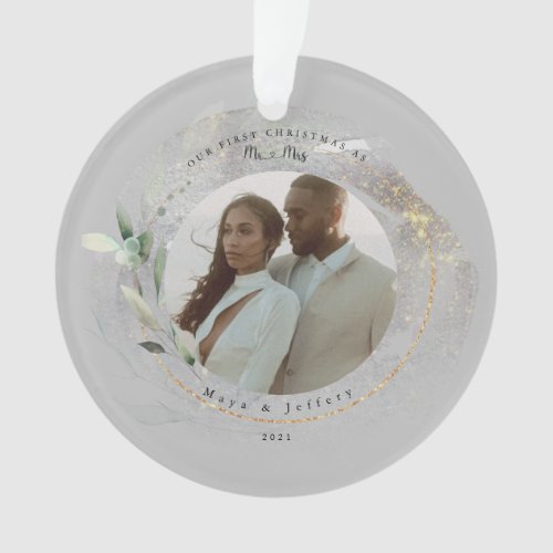 Our First Christmas As MrMrs Silver  Gold Photo Ornament