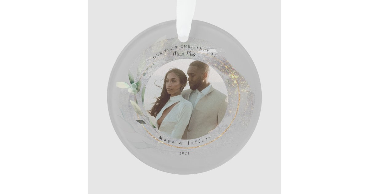 Mrs. Silver Our First Christmas As Mr&Mrs Silver & Gold Photo Ornament | Zazzle