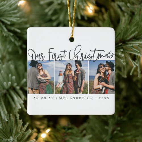 Our First Christmas As Mr Mrs Simple Chic Photo Ceramic Ornament