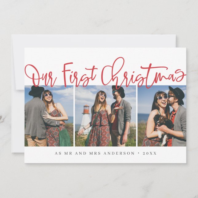 Our First Christmas As Mr Mrs Simple Chic Photo Holiday Card (Front)