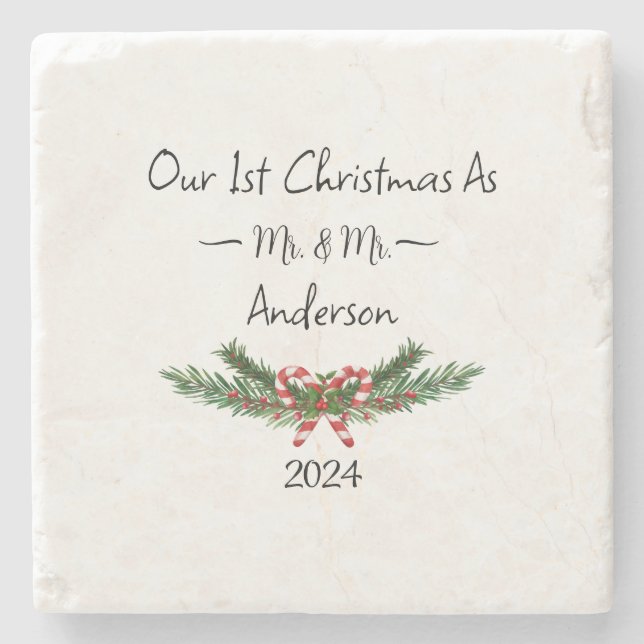 Our first Christmas as Mr & Mrs Stone Coaster (Front)