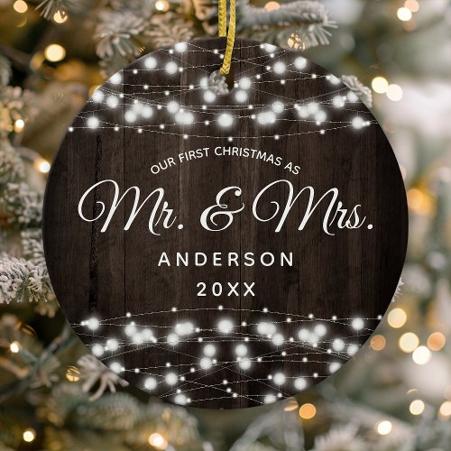 Our First Christmas As Mr. &Amp;Amp; Mrs. String Lights Ceramic Ornament