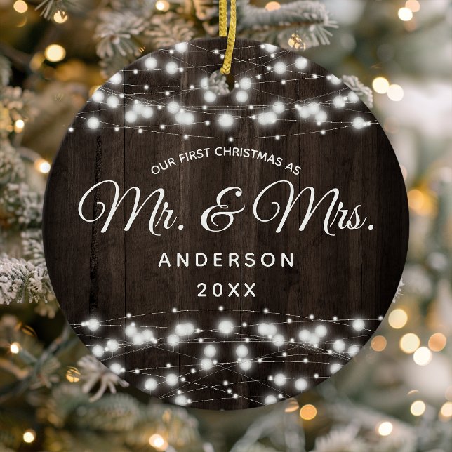 Our First Christmas As Mr. & Mrs. String Lights Ceramic Ornament (Creator Uploaded)