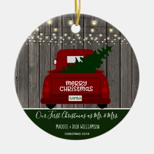 Our First Christmas as Mr  Mrs Vintage Truck Ceramic Ornament