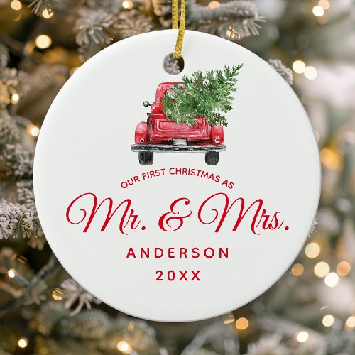 Our First Christmas As Mr  Mrs Vintage Truck Ceramic Ornament