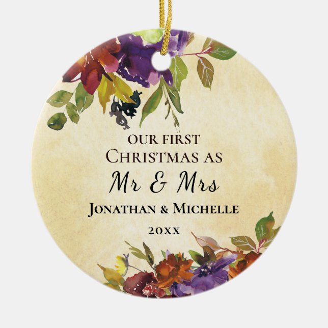 Our First Christmas as Mr & Mrs Wedding Bible Ceramic Ornament (Front)