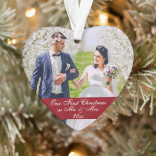 Our First Christmas as Mr. & Mrs. Wedding Heart Ornament