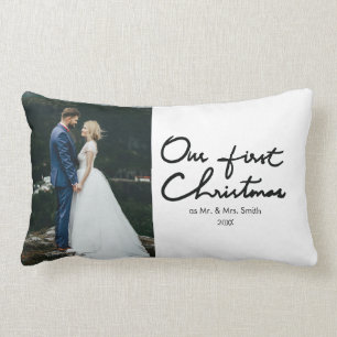 Our First Christmas as Mr. & Mrs. Wedding Photo Lumbar Pillow