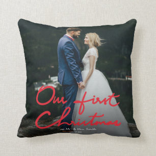 Our First Christmas as Mr. & Mrs.   Wedding Photo Throw Pillow