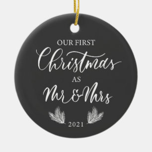 Our First Christmas as Mr. & Mrs. with Year Ceramic Ornament