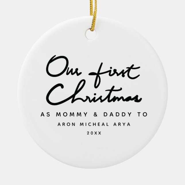 Our First Christmas as Mummy and Daddy Elegant Ceramic Ornament (Front)