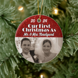 Our First Christmas as Newlyweds Personalize Photo Ceramic Ornament