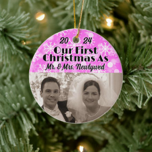 Our First Christmas as Newlyweds Personalize Photo Ceramic Ornament